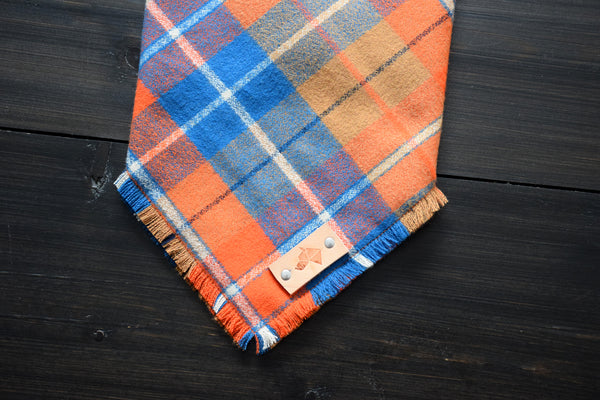 CAPITAL Fringed Flannel Dog Bandana - Snap/Tie On Cotton Scarf