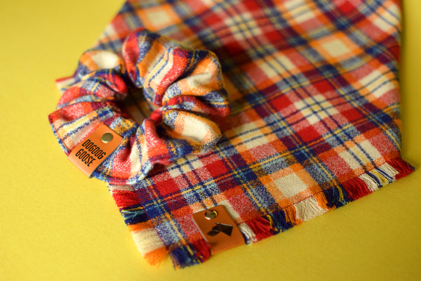 CROOKSHANKS Fringed Flannel Dog Bandana - Snap/Tie On Cotton Scarf