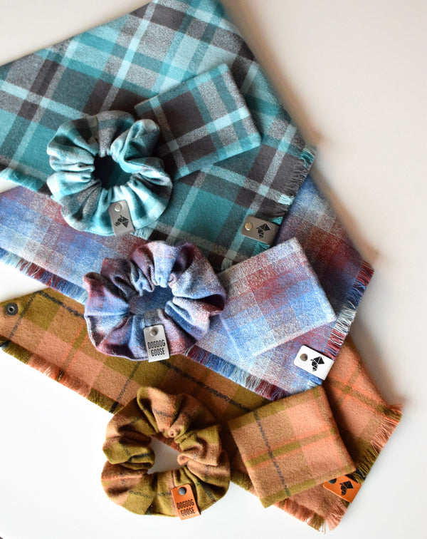 MOSS Fringed Flannel Dog Bandana - Snap/Tie On Cotton Scarf