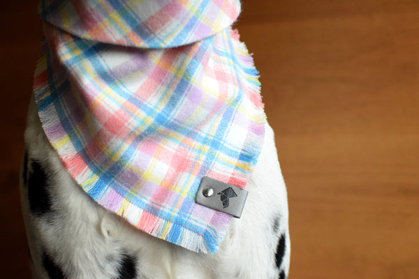 AURA Fringed Flannel Dog Bandana - Snap/Tie On Cotton Scarf
