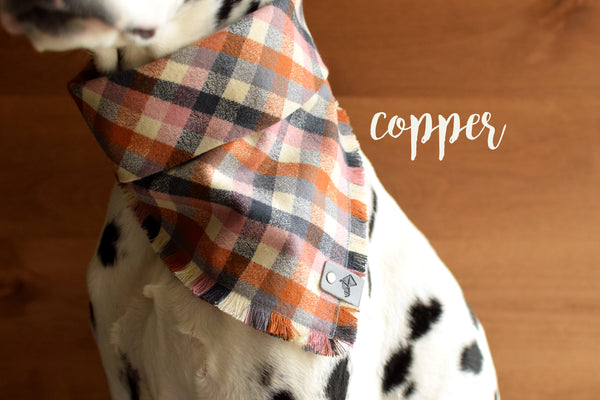 COPPER Fringed Flannel Dog Bandana - Snap/Tie On Cotton Scarf