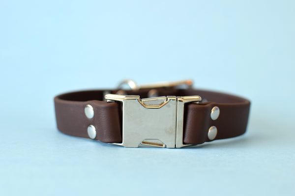 HARDWARE RETIREMENT SALE - Chocolate & Nickel Biothane Dog Collar