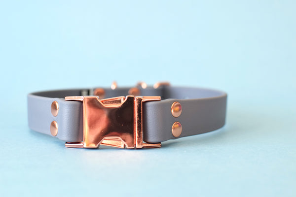 HARDWARE RETIREMENT SALE - Grey & Rose Gold Biothane Dog Collar