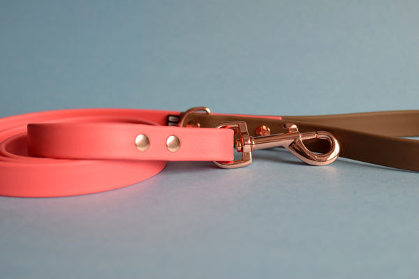 PREMADE COLLECTION - Coral & Coyote Brown Biothane Dog Leash