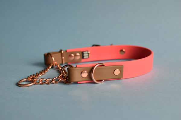 PREMADE COLLECTION - Coral & Coyote Brown Biothane Martingale Dog Collar