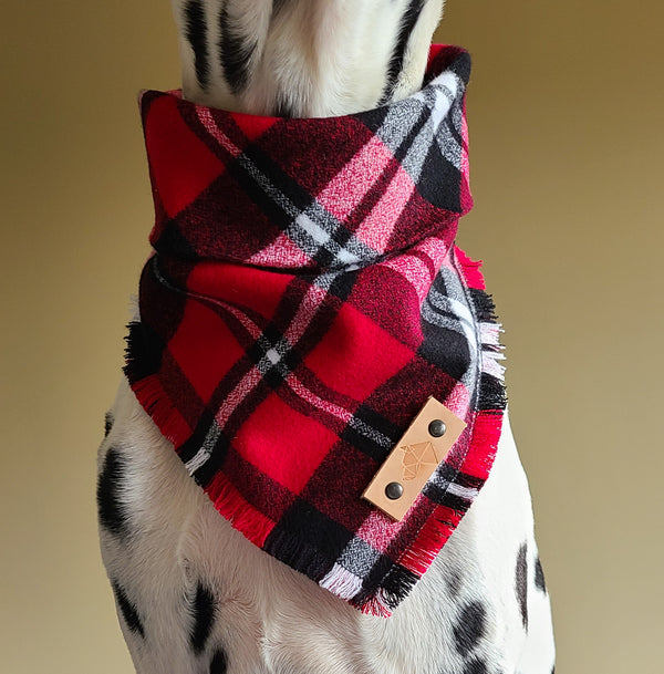 KLAUS Fringed Flannel Dog Bandana - Snap/Tie On Cotton Scarf WINTER COLLECTION