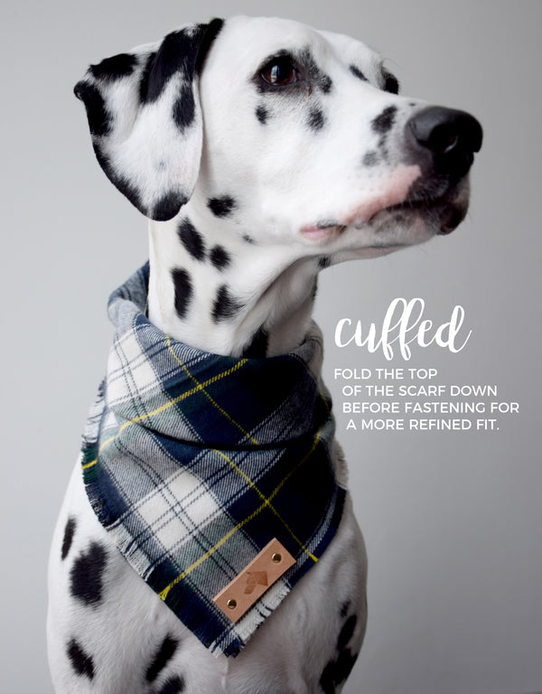 FIRESIDE Fringed Flannel Dog Bandana - Snap/Tie On Cotton Scarf