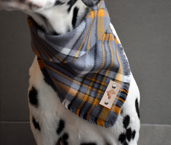 TURMERIC Fringed Flannel Dog Bandana - Snap/Tie On Cotton Scarf