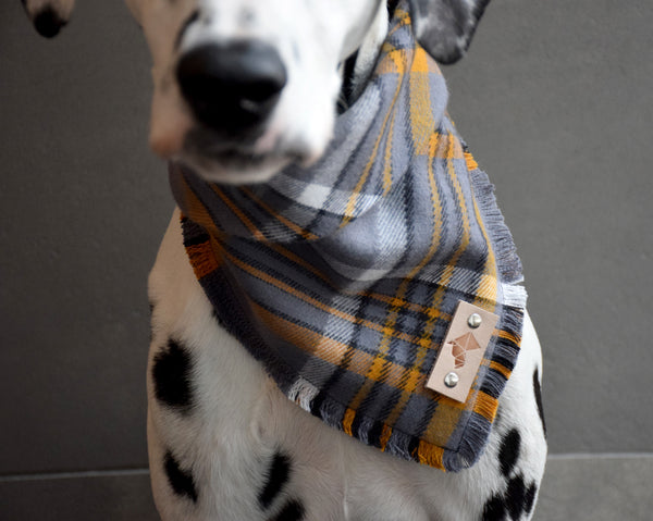 TURMERIC Fringed Flannel Dog Bandana - Snap/Tie On Cotton Scarf