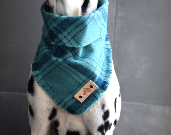 ARENDELLE Fringed Flannel Dog Bandana - Snap/Tie On Cotton Scarf