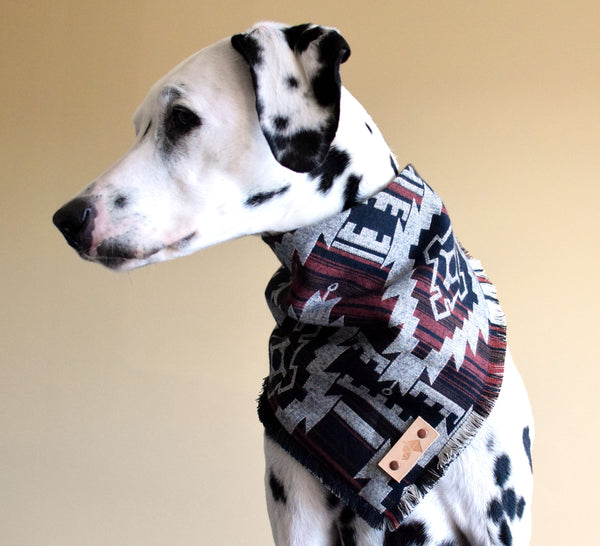 RUST Luxe Fringed Flannel Dog Bandana - Snap/Tie On Cotton Scarf