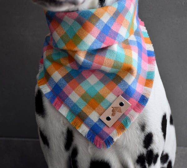 DAIQUIRI Fringed Flannel Dog Bandana - Snap/Tie On Cotton Scarf