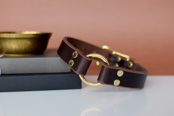EXCLUSIVE LEATHER COLLECTION - Mahogany O-Ring Leather Collar