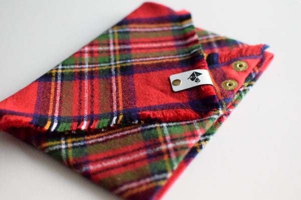 HOLLY Fringed Flannel Dog Bandana - Snap/Tie On Cotton Scarf
