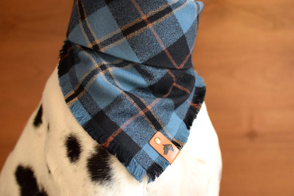 CLOVE Fringed Flannel Dog Bandana - Snap/Tie On Cotton Scarf