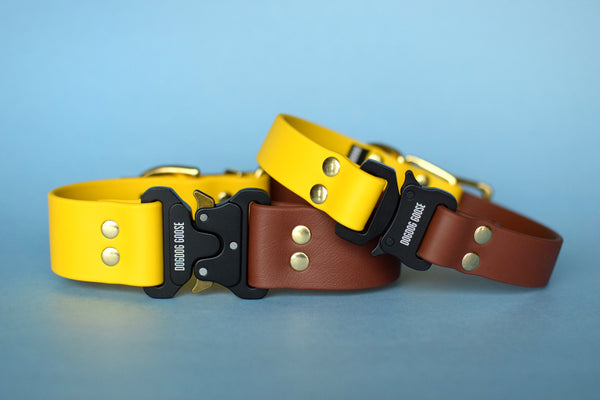 PREMADE COLLECTION - Yellow & Medium Brown with Brass Biothane Dog Collar