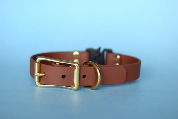 PREMADE COLLECTION - Medium Brown & Brass Biothane Dog Collar
