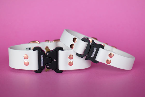 PREMADE COLLECTION - White & Rose Gold Biothane Dog Collar