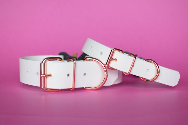 PREMADE COLLECTION - White & Rose Gold Biothane Dog Collar