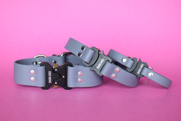 PREMADE COLLECTION - Grey & Nickel Biothane Dog Collar