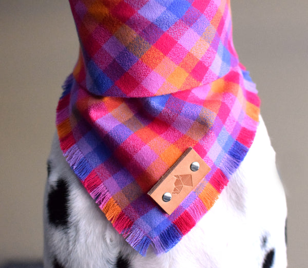 CARNELIAN Fringed Flannel Dog Bandana - Snap/Tie On Cotton Scarf