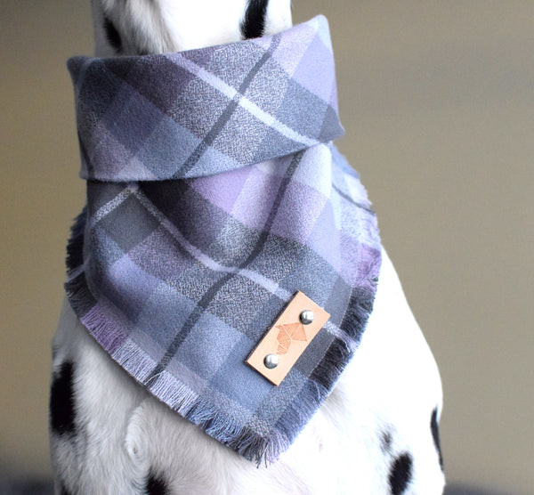 AMETHYST Fringed Flannel Dog Bandana - Snap/Tie On Cotton Scarf