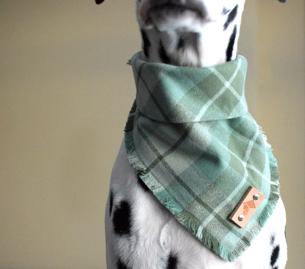JADE Fringed Flannel Dog Bandana - Snap/Tie On Cotton Scarf