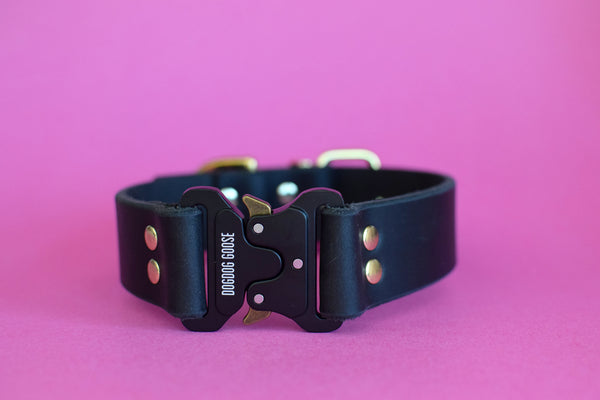 EXCLUSIVE LEATHER COLLECTION - Ebony Tactical QR Leather Collar