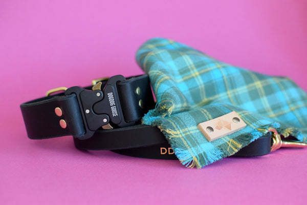 LAGOON Fringed Flannel Dog Bandana - Snap/Tie On Cotton Scarf