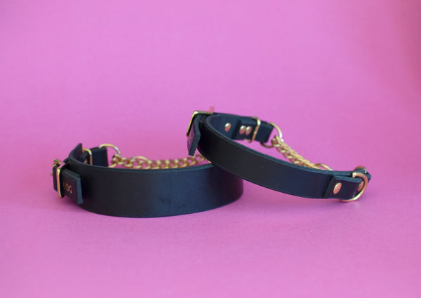 EXCLUSIVE LEATHER COLLECTION - Ebony Leather Martingale Collar
