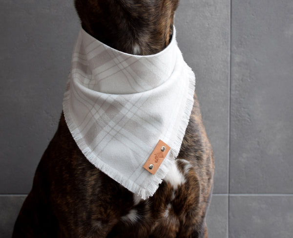 BONE Fringed Flannel Dog Bandana - Snap/Tie On Cotton Scarf