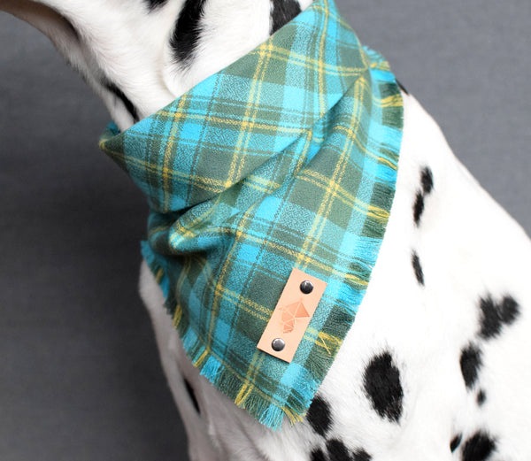 LAGOON Fringed Flannel Dog Bandana - Snap/Tie On Cotton Scarf