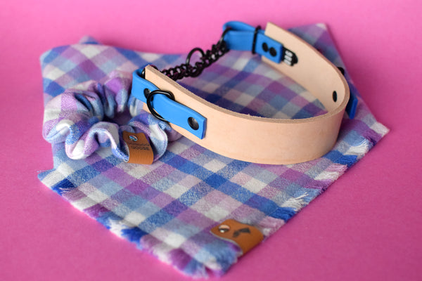PURPLE RAIN Fringed Flannel Dog Bandana - Snap/Tie On Cotton Scarf