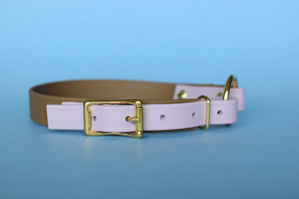 PREMADE COLLECTION - Coyote Brown & Pastel Purple with Brass, Osgiliath Biothane Dog Collar