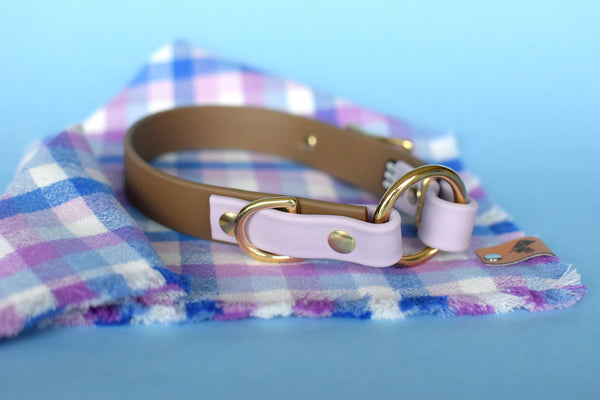PREMADE COLLECTION - Coyote Brown & Pastel Purple with Brass, Osgiliath Biothane Dog Collar