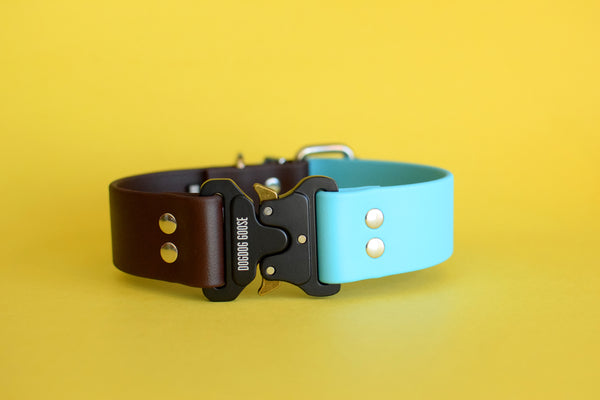 PREMADE COLLECTION - Chocolate & Baby Blue with Nickel Biothane Dog Collar