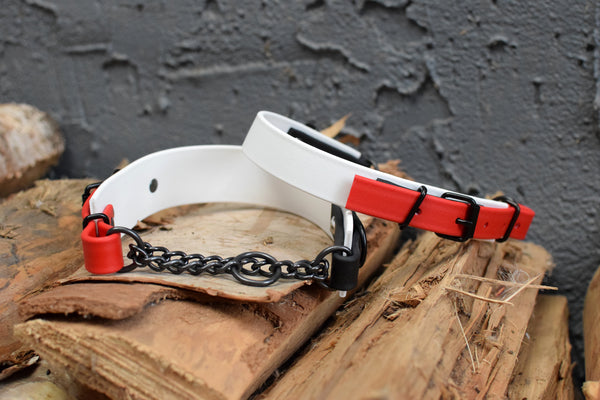 LUCI COLLECTION - White, Black & Red Biothane Martingale Dog Collar