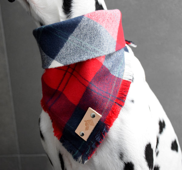 TUNDRA Fringed Flannel Dog Bandana - Snap/Tie On Cotton Scarf WINTER COLLECTION