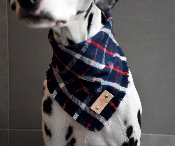 OXFORD Fringed Flannel Dog Bandana - Snap/Tie On Cotton Scarf