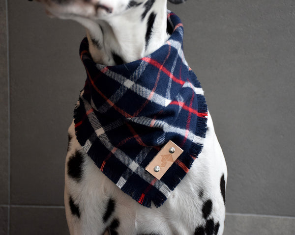 OXFORD Fringed Flannel Dog Bandana - Snap/Tie On Cotton Scarf
